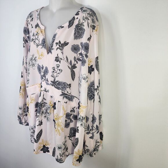 LOFT PLUS Womens Blouse Size 20 Pink Floral Split V Neck Long Sleeve Lightweight - Picture 5 of 11